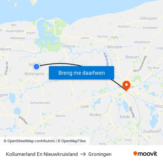 Kollumerland En Nieuwkruisland to Groningen map