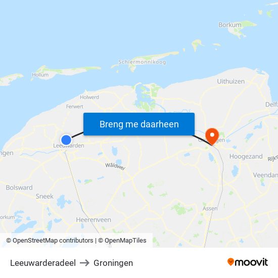 Leeuwarderadeel to Groningen map