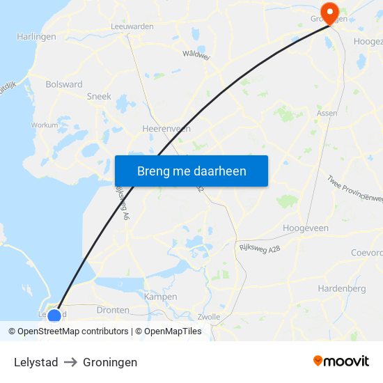 Lelystad to Groningen map