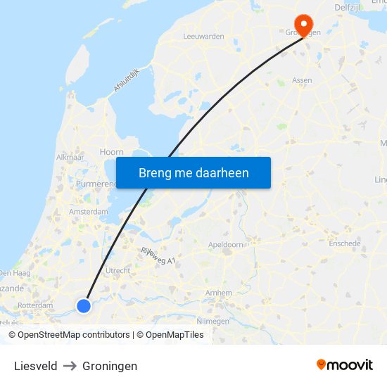 Liesveld to Groningen map