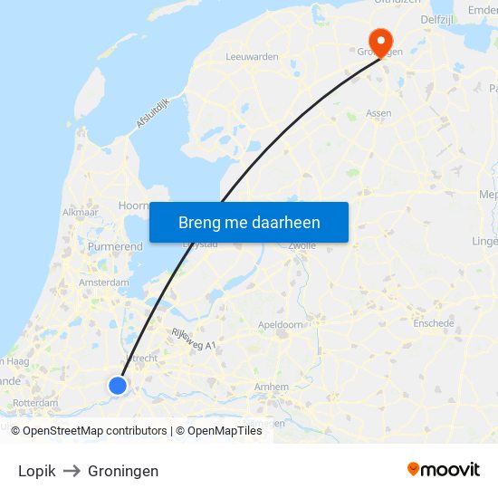 Lopik to Groningen map