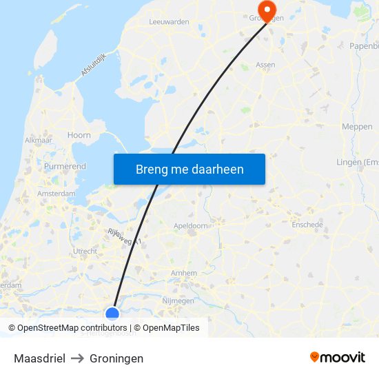 Maasdriel to Groningen map