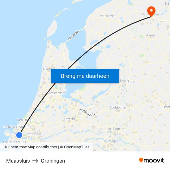 Maassluis to Groningen map