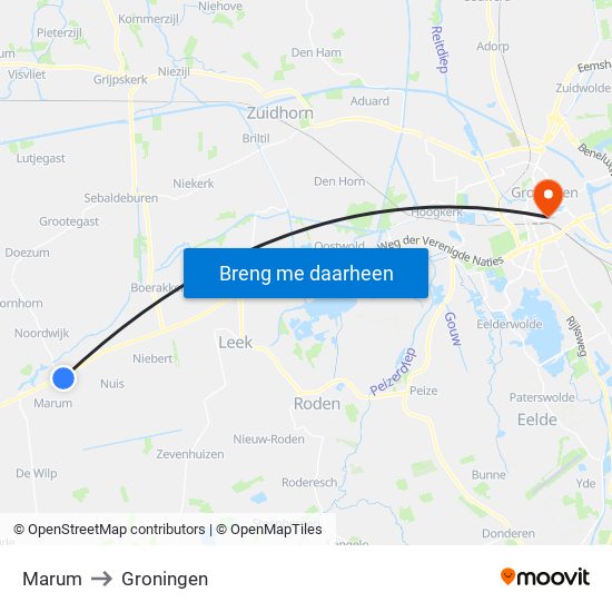 Marum to Groningen map