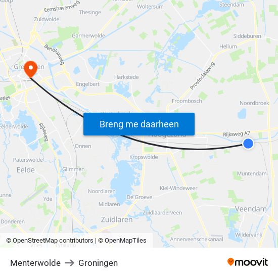 Menterwolde to Groningen map