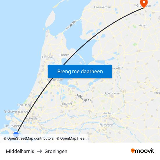 Middelharnis to Groningen map