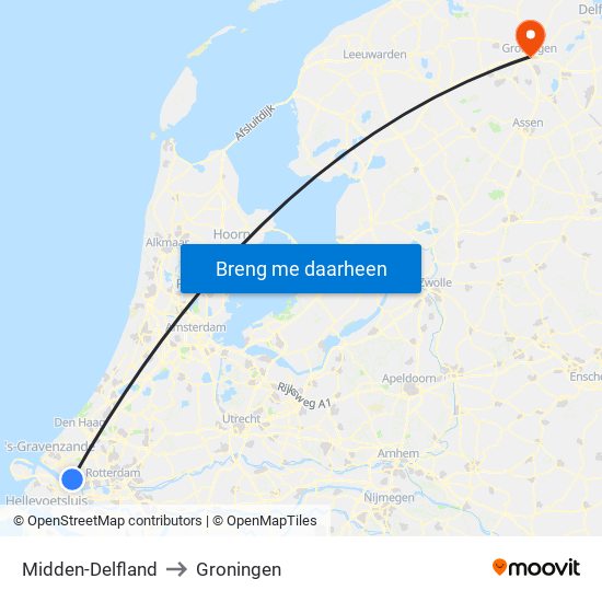 Midden-Delfland to Groningen map