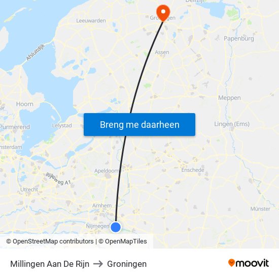 Millingen Aan De Rijn to Groningen map