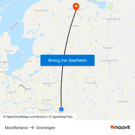 Montferland to Groningen map