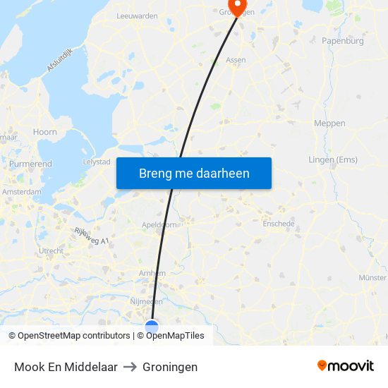 Mook En Middelaar to Groningen map