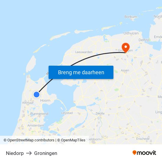 Niedorp to Groningen map