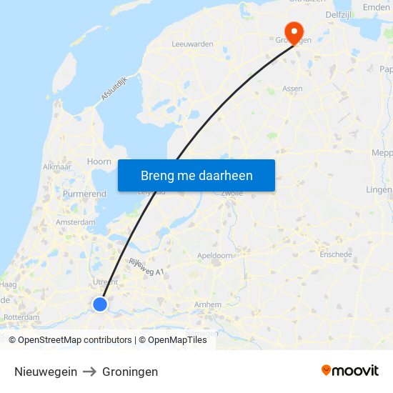 Nieuwegein to Groningen map