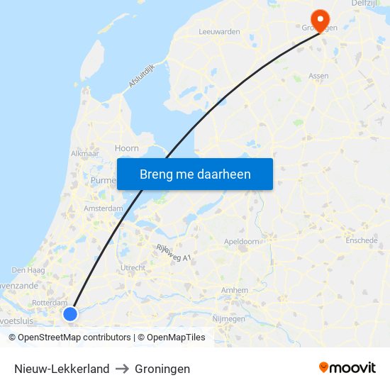 Nieuw-Lekkerland to Groningen map