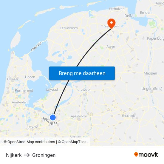 Nijkerk to Groningen map