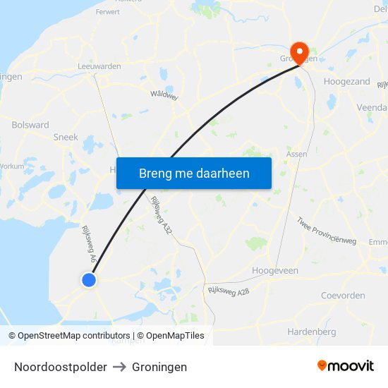 Noordoostpolder to Groningen map