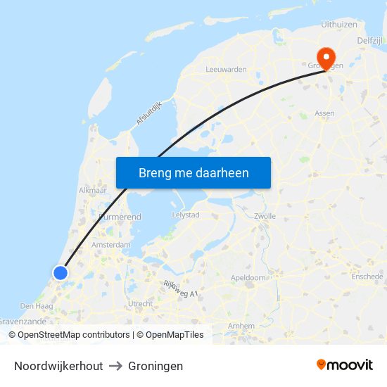 Noordwijkerhout to Groningen map