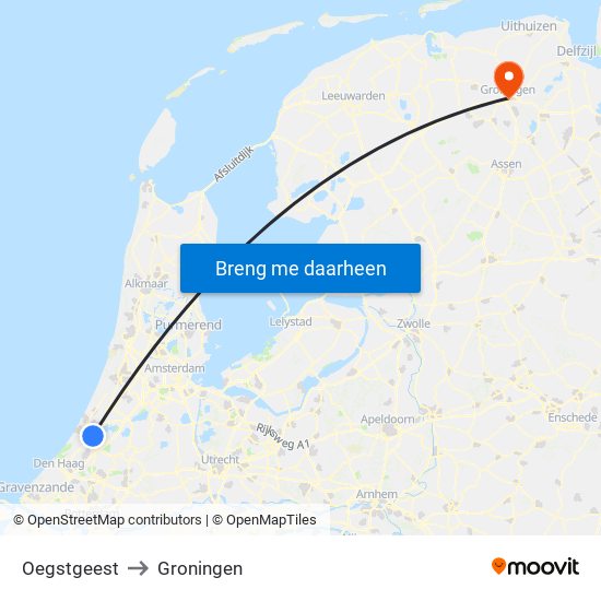 Oegstgeest to Groningen map