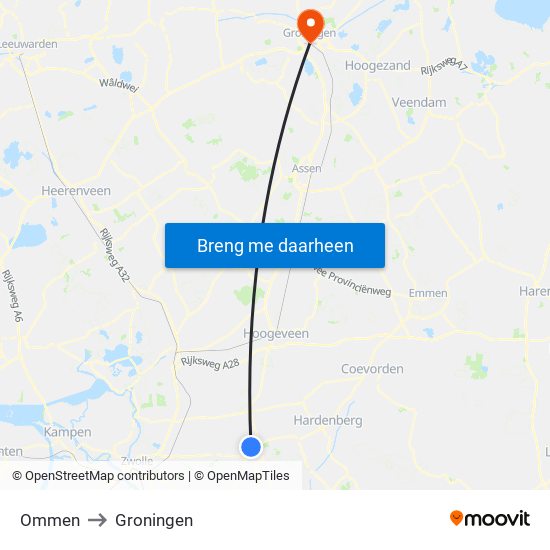 Ommen to Groningen map