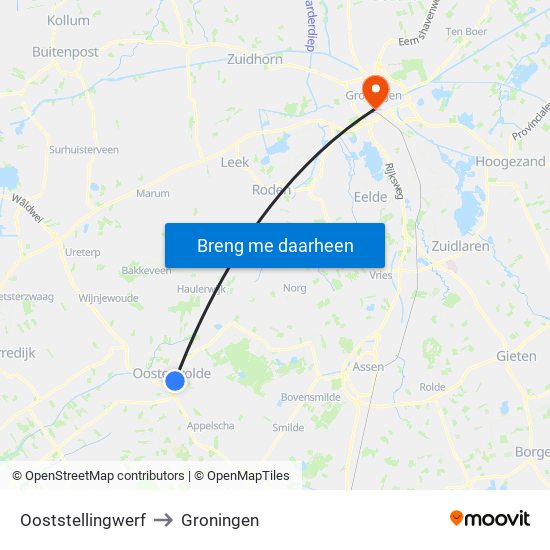 Ooststellingwerf to Groningen map