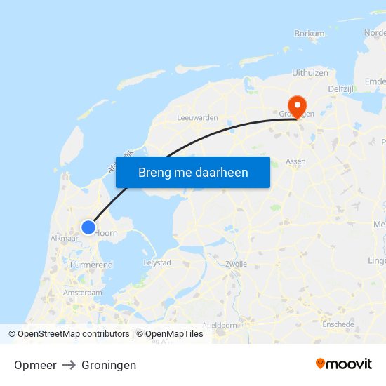 Opmeer to Groningen map