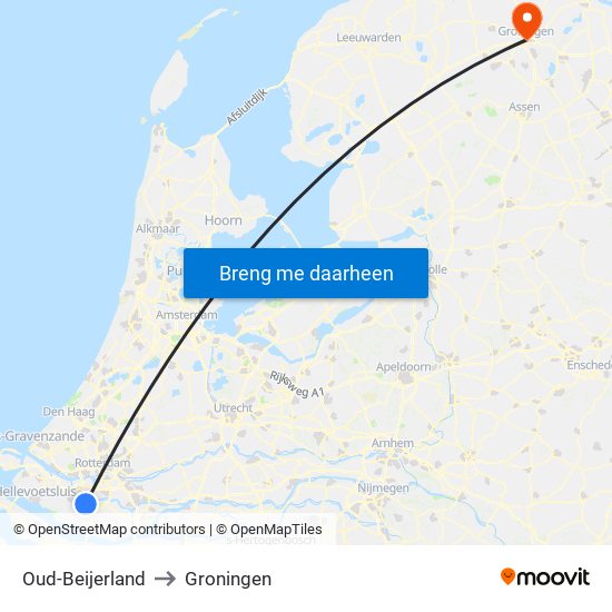 Oud-Beijerland to Groningen map