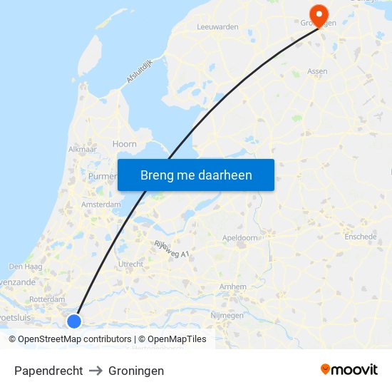 Papendrecht to Groningen map