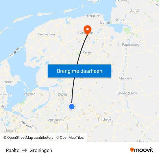 Raalte to Groningen map