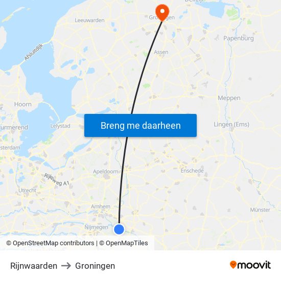 Rijnwaarden to Groningen map