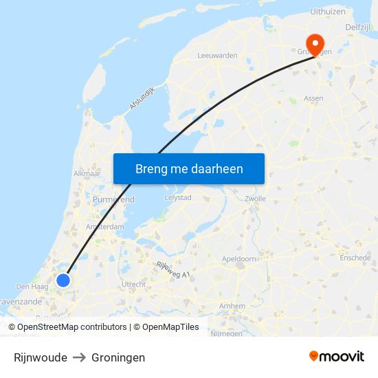 Rijnwoude to Groningen map