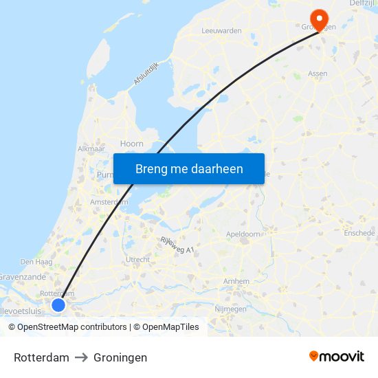 Rotterdam to Groningen map