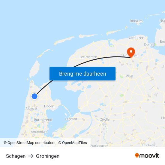 Schagen to Groningen map