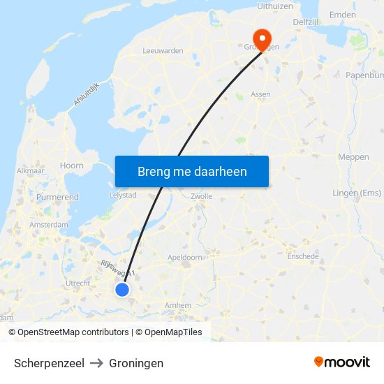 Scherpenzeel to Groningen map