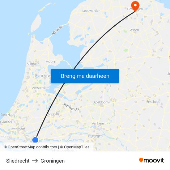 Sliedrecht to Groningen map