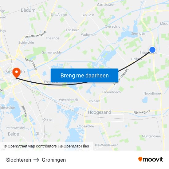 Slochteren to Groningen map