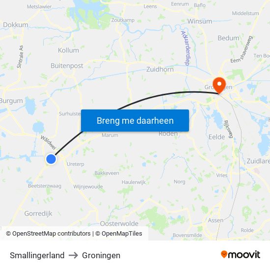 Smallingerland to Groningen map