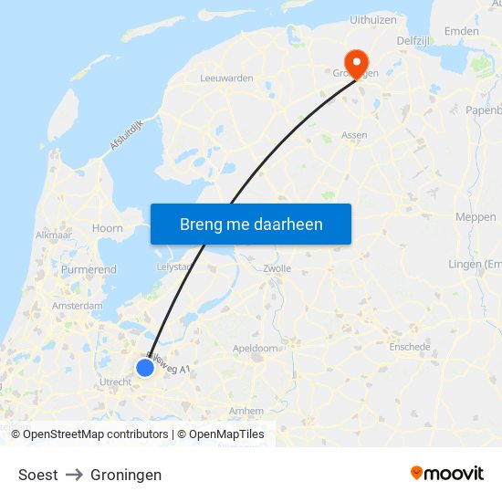 Soest to Groningen map