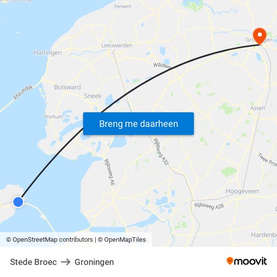 Stede Broec to Groningen map
