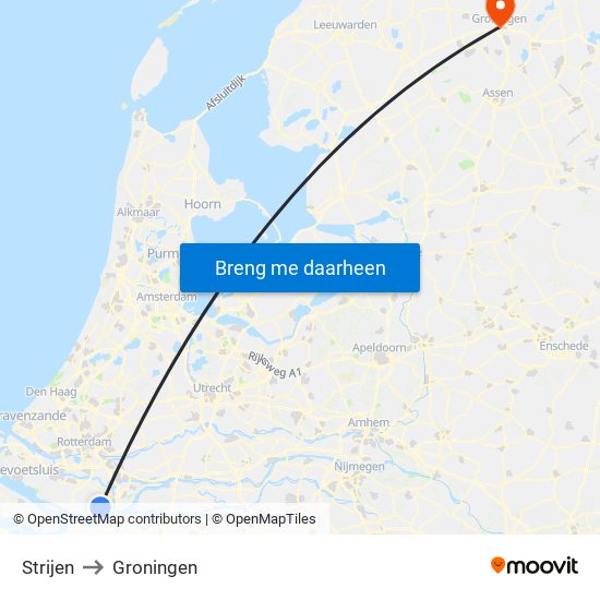 Strijen to Groningen map