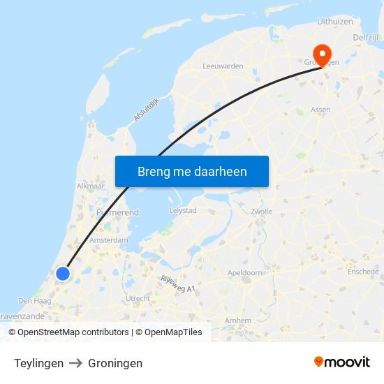 Teylingen to Groningen map
