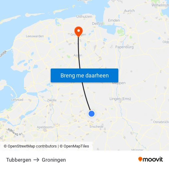 Tubbergen to Groningen map