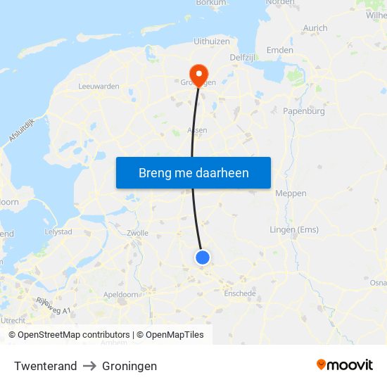 Twenterand to Groningen map