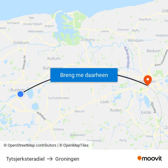 Tytsjerksteradiel to Groningen map