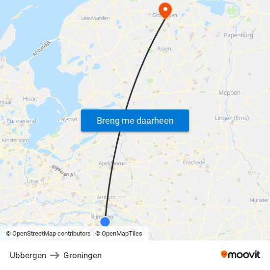 Ubbergen to Groningen map