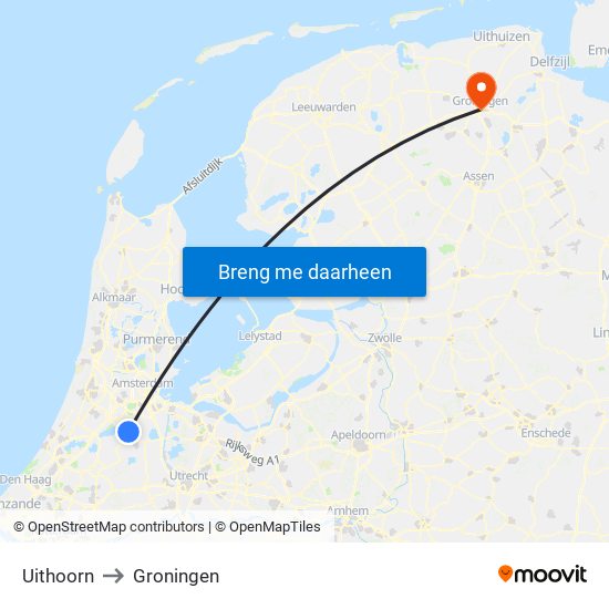 Uithoorn to Groningen map