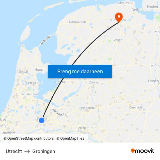 Utrecht to Groningen map