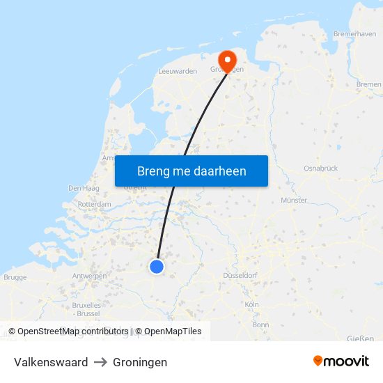 Valkenswaard to Groningen map