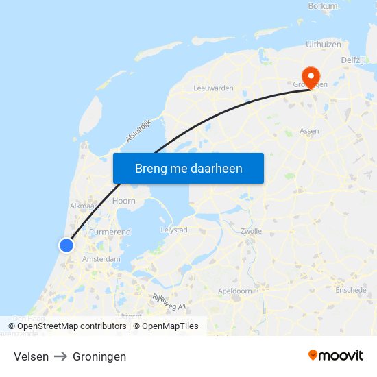 Velsen to Groningen map