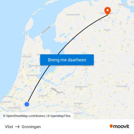 Vlist to Groningen map