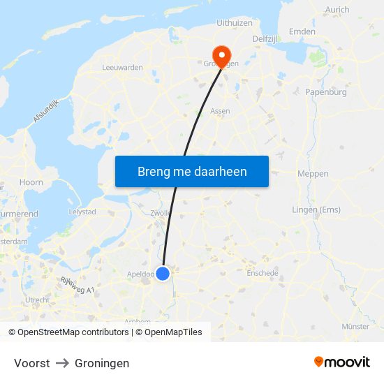 Voorst to Groningen map