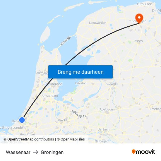 Wassenaar to Groningen map